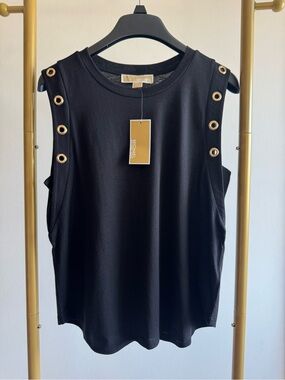 Michael Kors Black Tank with Gold Grommet Details